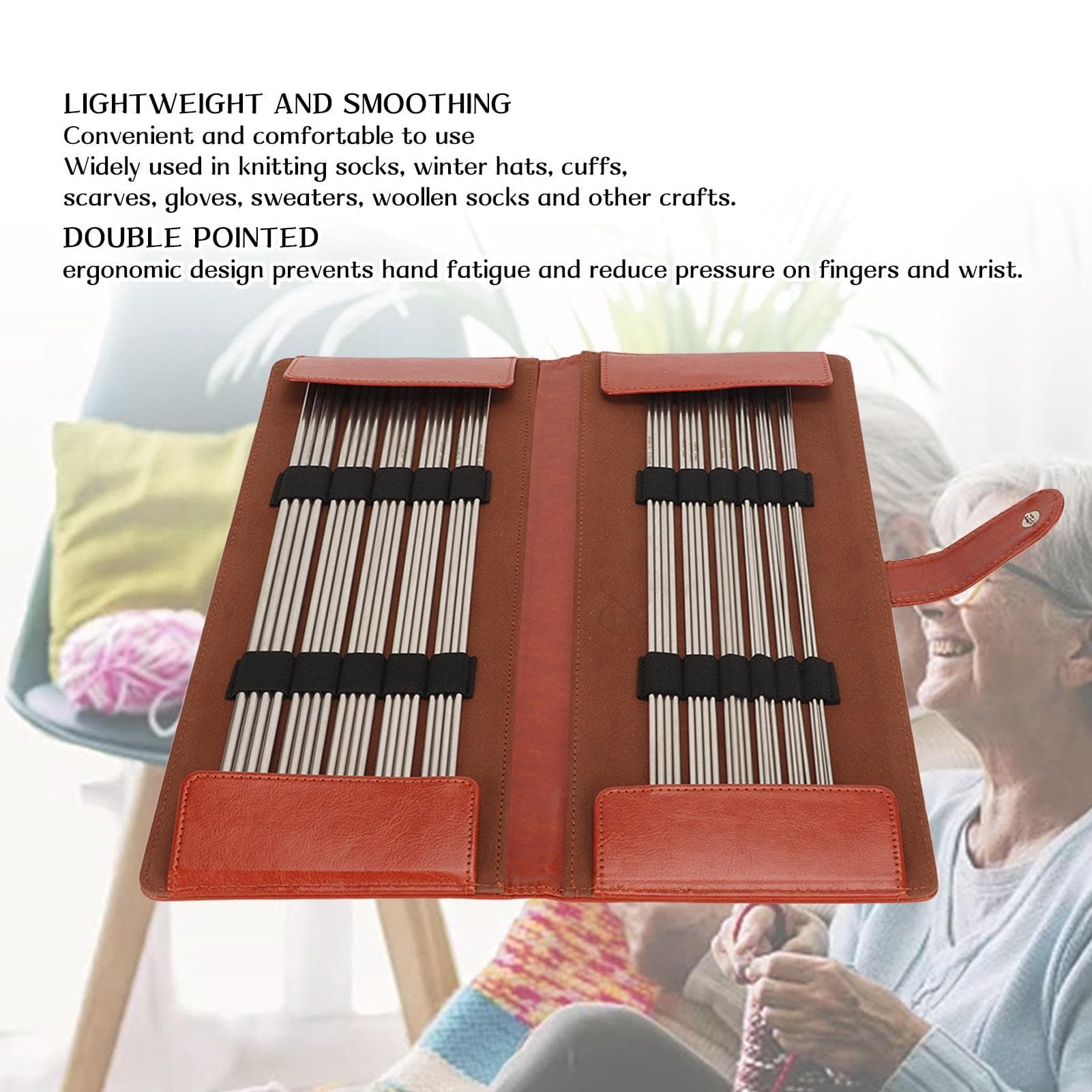 44Pcs Knitting Needles Assorted Size Stainless Steel Smoothing Ergonomic Metal Knitting Needles Set
