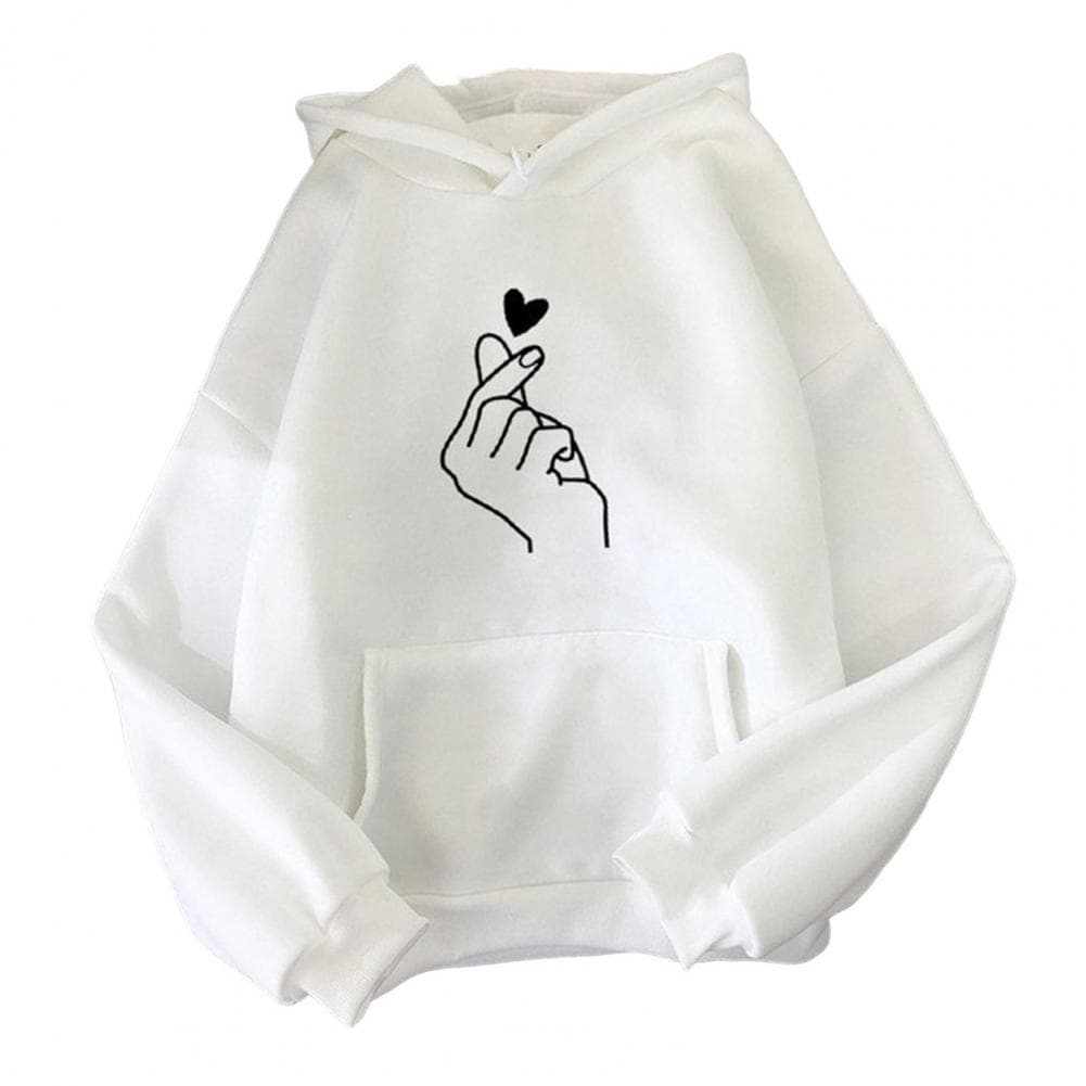 Unisex Fall Winter Hoodie Elastic Cuff Hem Loose Patch Pocket Thick Plush Loose Solid Color Printed Hooded Drawstring Couple Top M white