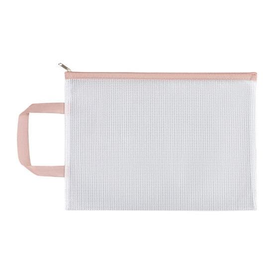 Mesh Zipper Pouch A4 Letter Size Clear Plastic File Bag Waterproof Zip pink