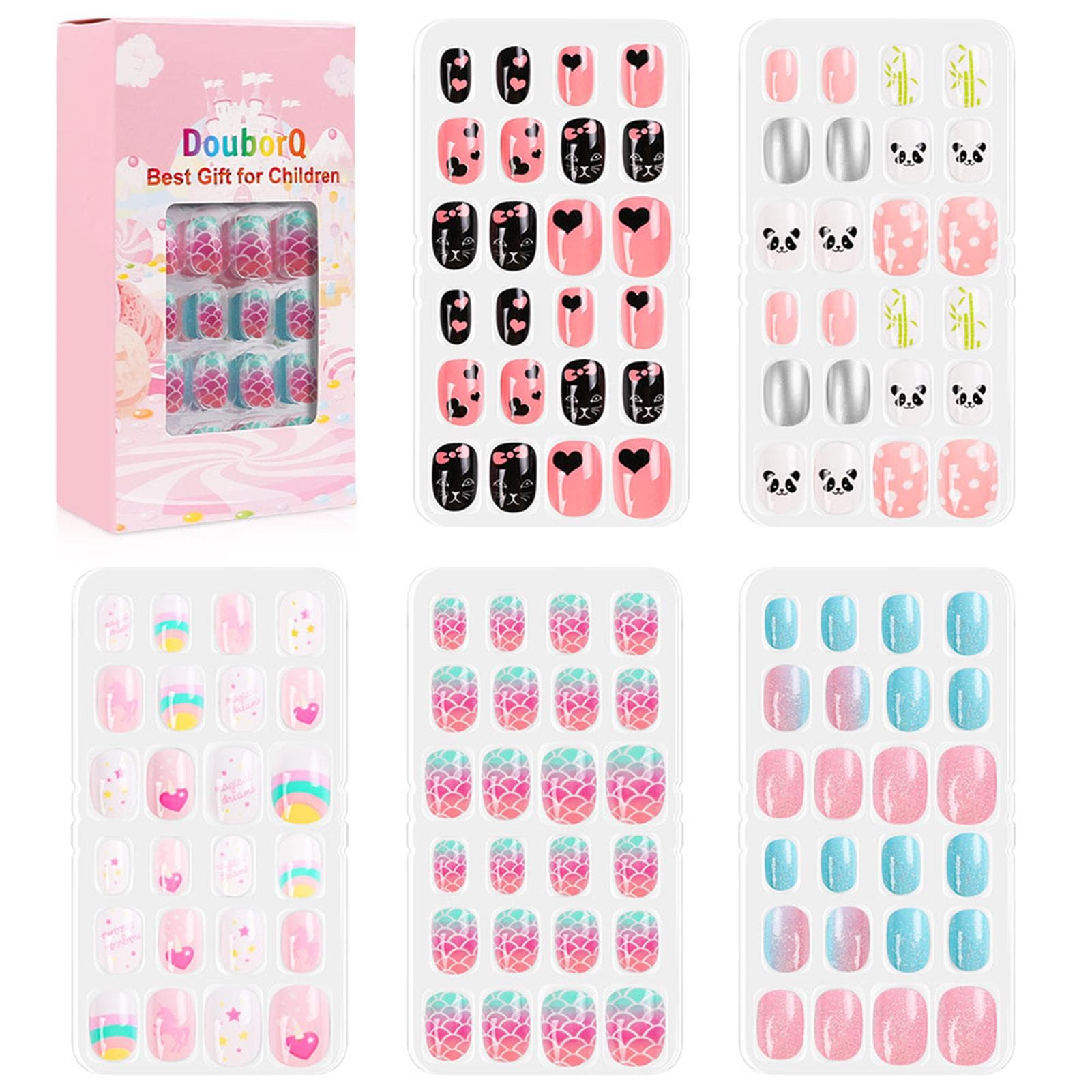 120Pcs/Set Cute False Nails Full Cover Nail Tips for Children DIY Nail Art Kids Gift BENT30-3