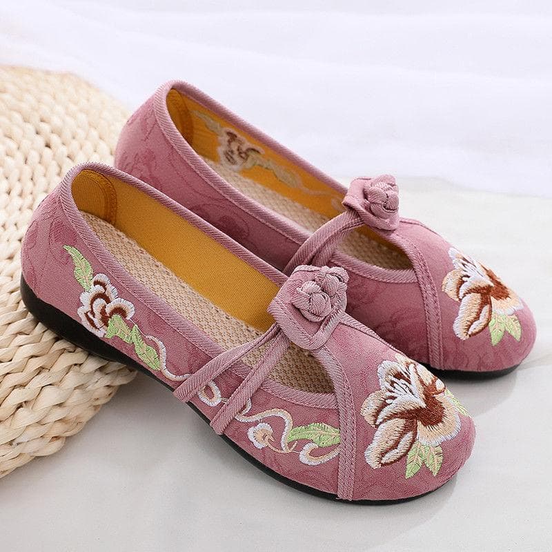 Women's Flat Embroidered Shoes Ethnic Style Dance Shoes Old Beijing Cloth Shoes Casual Mom Shoes 41 pink