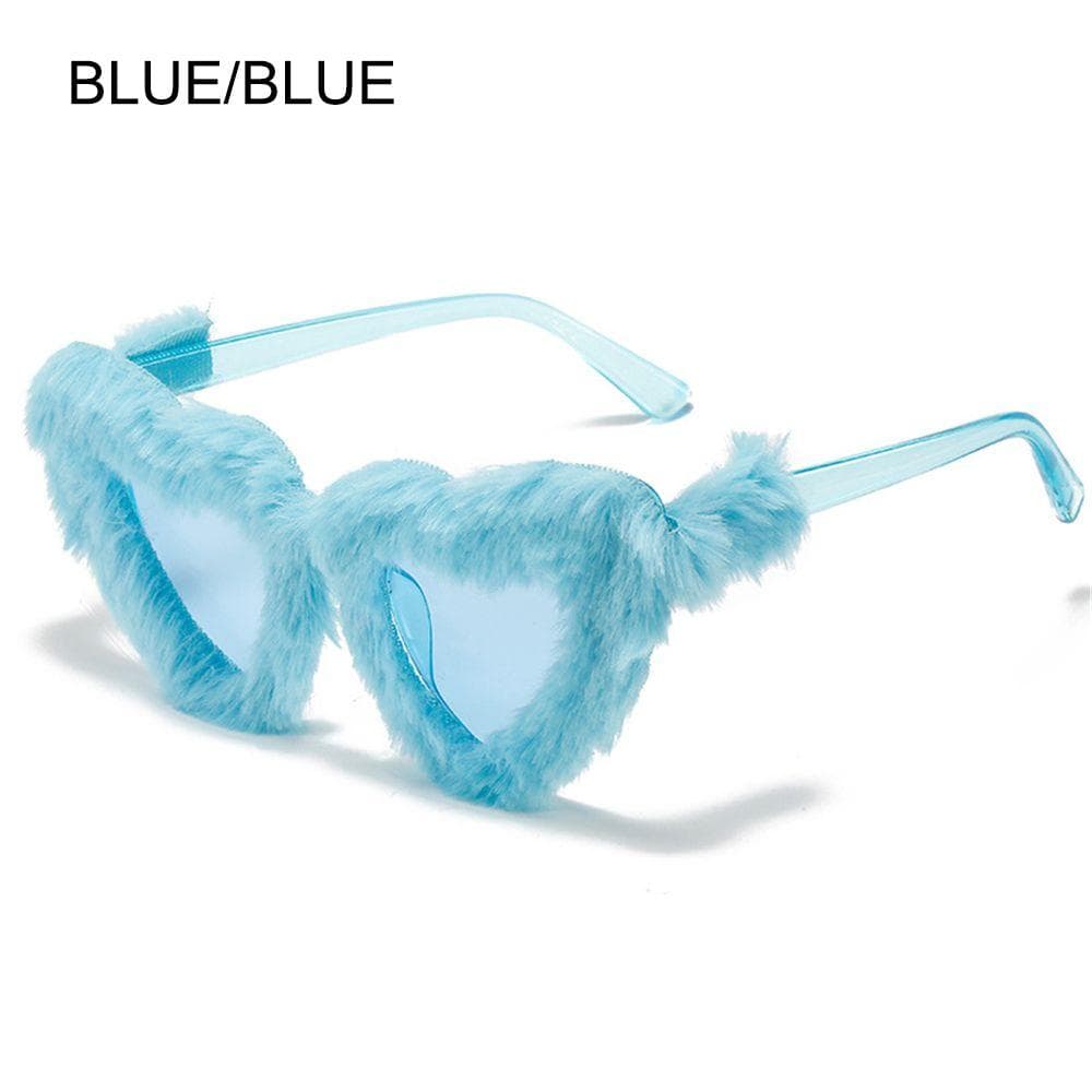 Retro Love Heart Sunglasses Women Plush Decor Clout Goggle Ladies Shades Heart-Shaped Eyewear Fashion Sunglasses As Shown