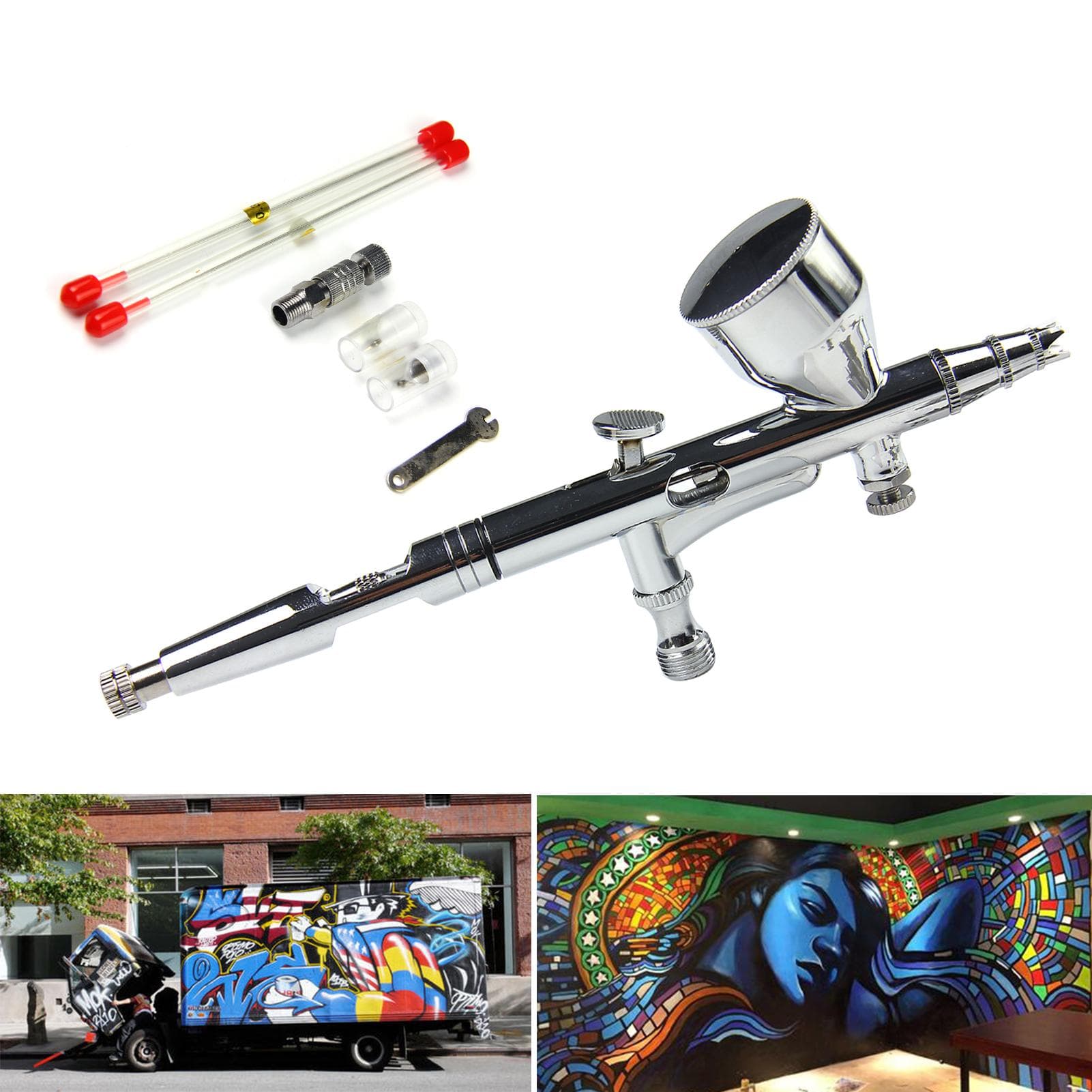 Airbrush Kit Set Gravity Feed Dual-Action for Car Painting Art Craft Paint Hobby Model Body Nail silver