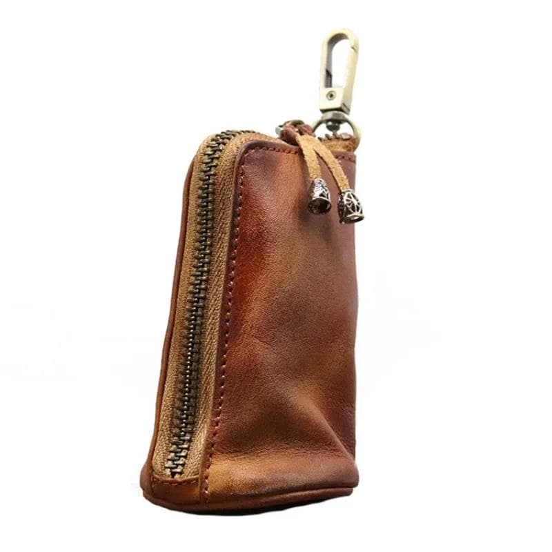 New Arrival Men Genuine Leather Key Bag Key Chain Holder Fashion Zipper Home Storage Bag Double Key Pack Car Bag for Man brown