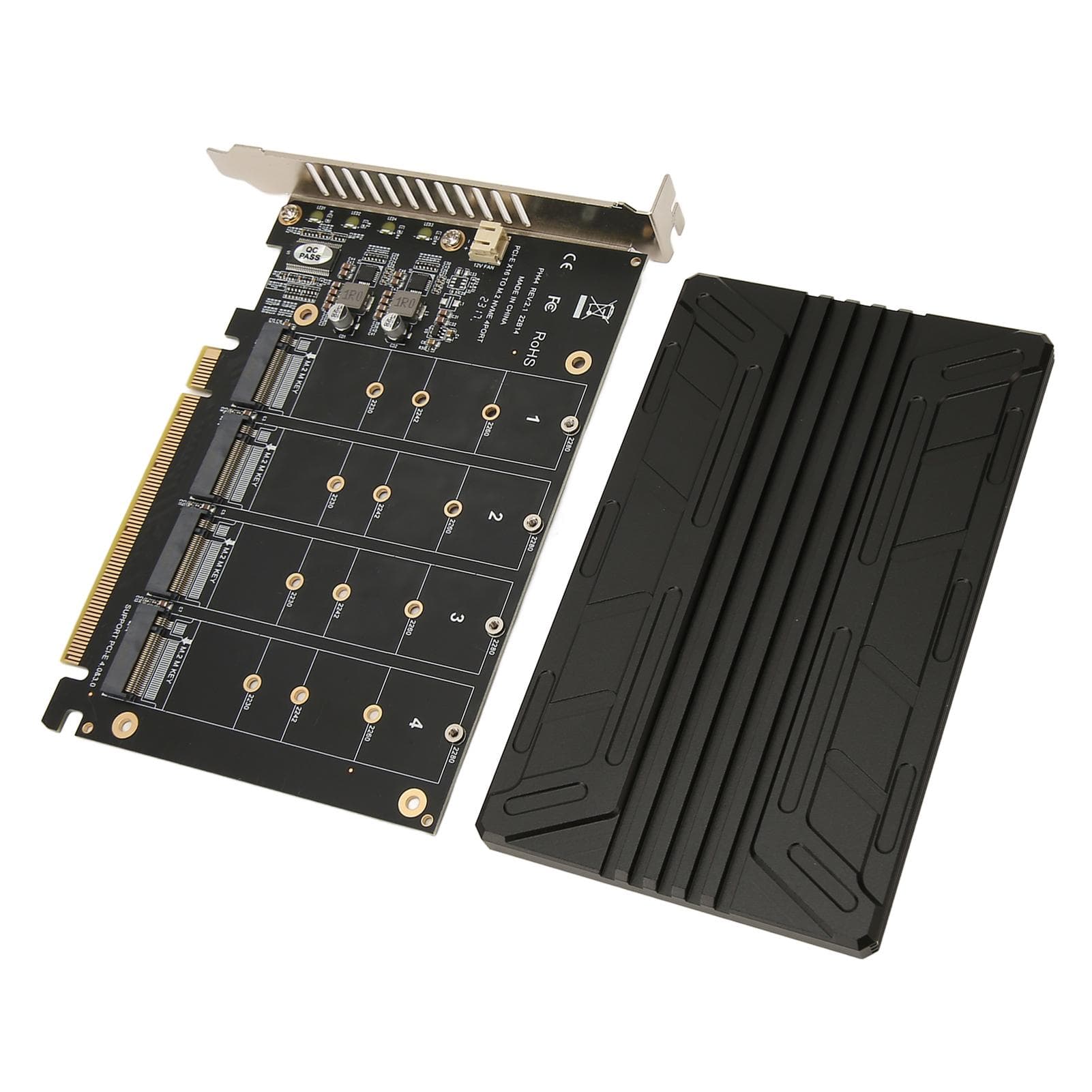 Quad M.2 NVME to PCIe Adapter 32Gbps Thickened Stable Aluminum Alloy Quad PCIe 4.0 to NVMe Card for