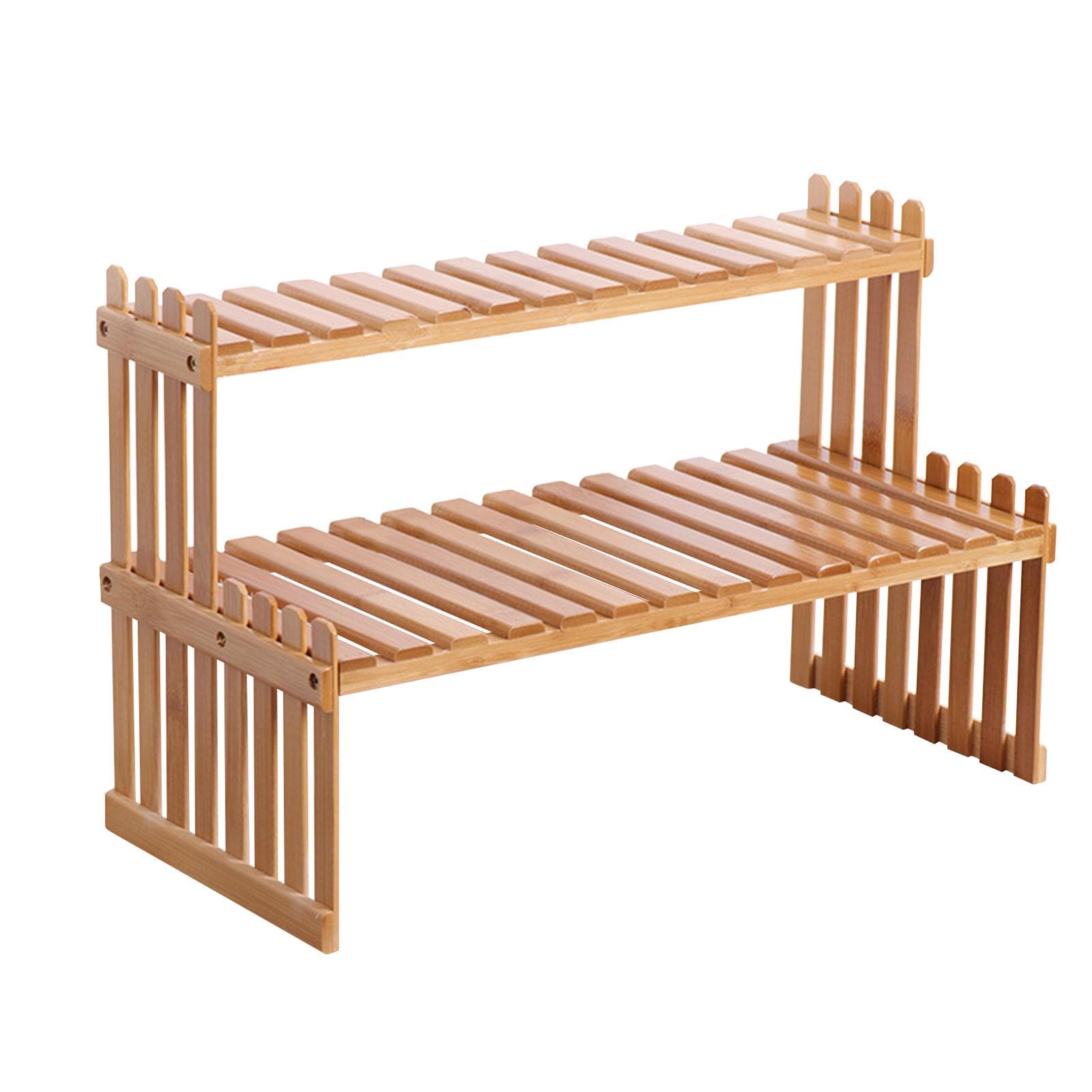 Countertop Bamboo Plant Shelf Bamboo Flower Pot Stand Balcony Flower Rack Cabinet Organizer 47cm & 2 Layers brown