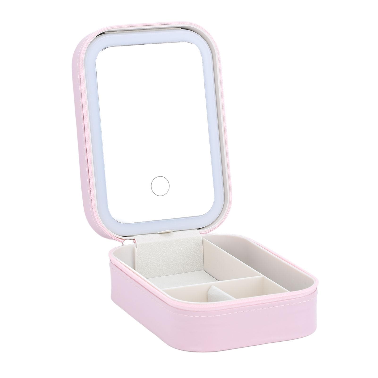 Makeup Bag with LED Mirror Jewelry Storage Box Dimmable Touch Screen Makeup Travel Lighted Case for