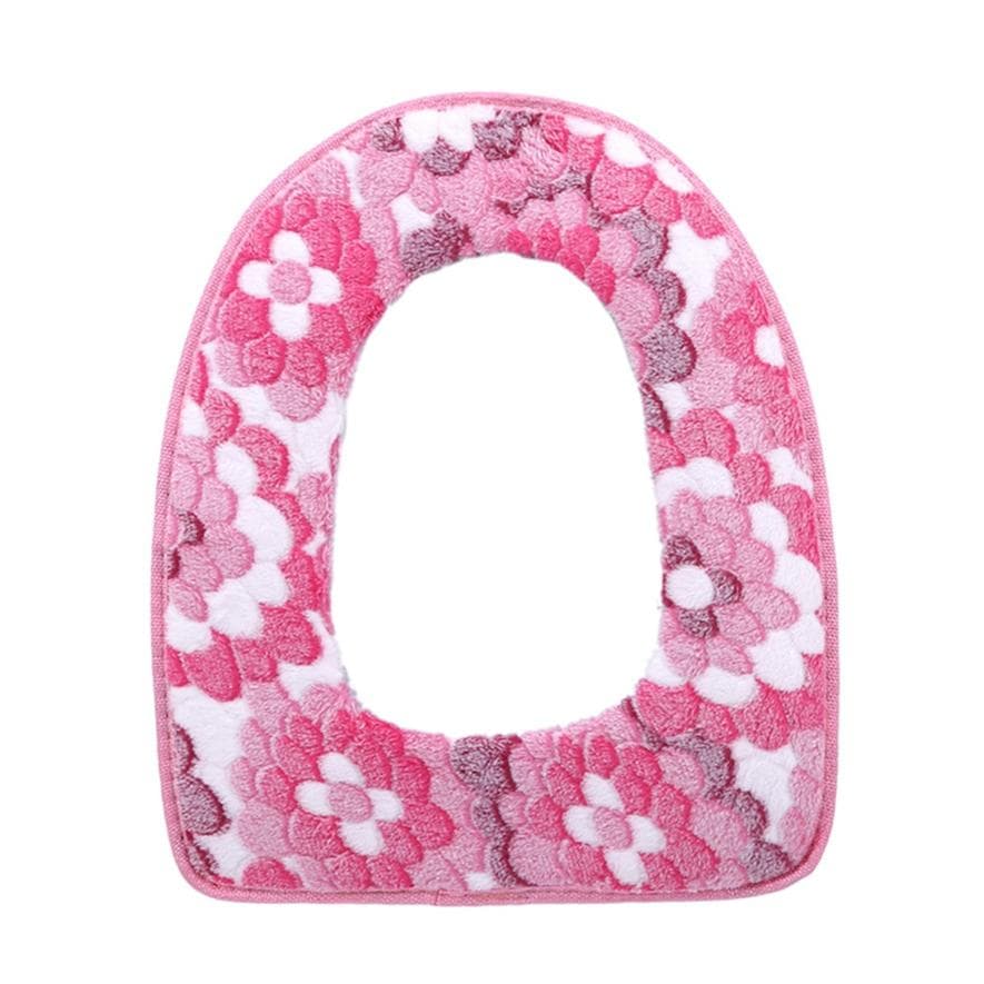 Waterproof Universal Big Flower Coral Velvet Toilet Seat Cushion Velcro Toilet Seat Cover Household Toilet Seat pink