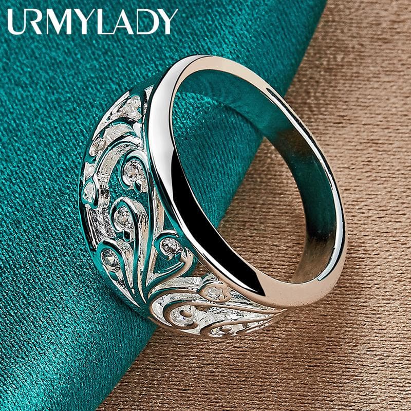 925 Sterling Silver Hollow Flower AAA Zircon Charm 7 8 9 10 Ring For Women Wedding Engagement Fashion Jewellery 7