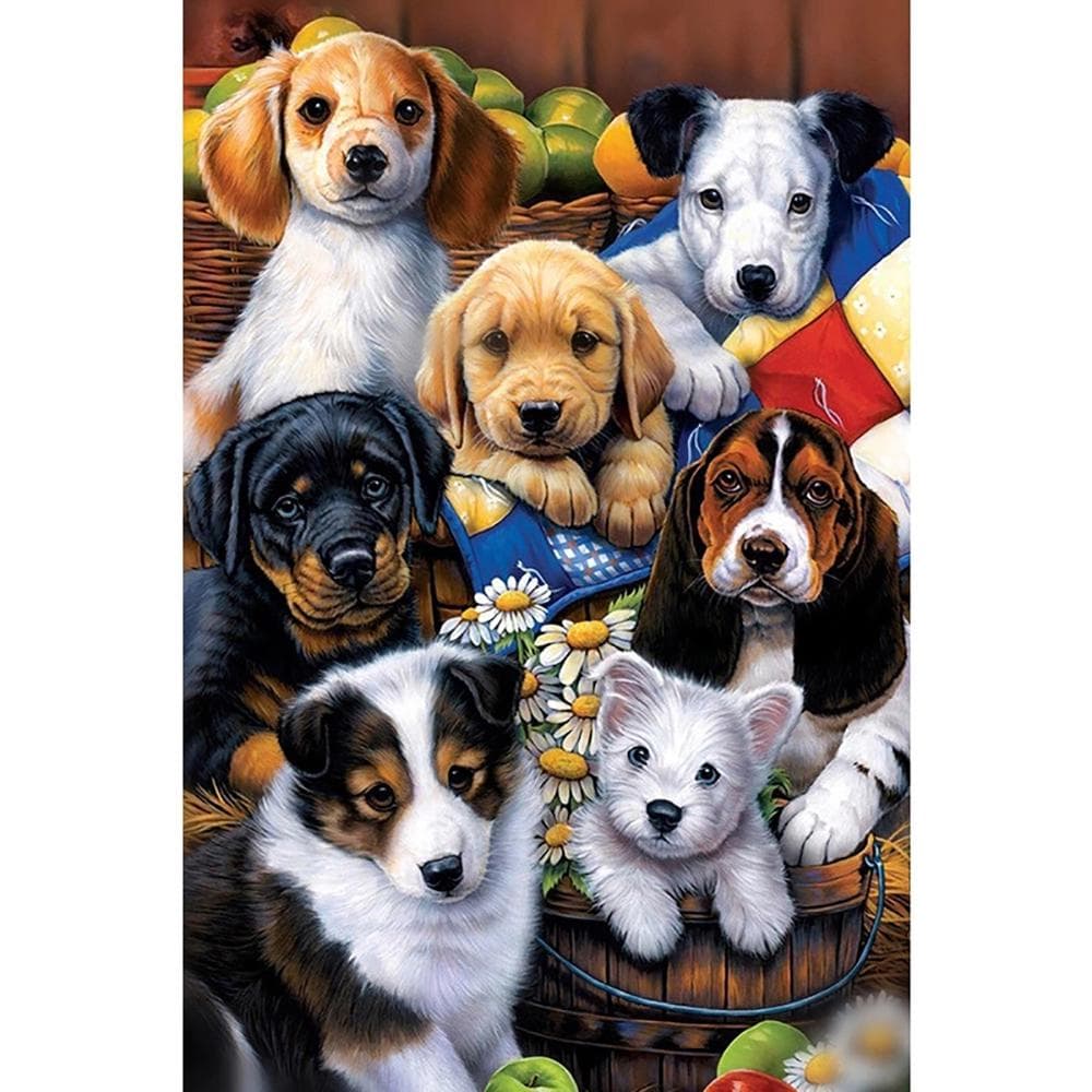 5D DIY Diamond Painting Mosaic Dog Family Decorative Diamond Rhinestone Embroidery Cross Stitch 20X30CM