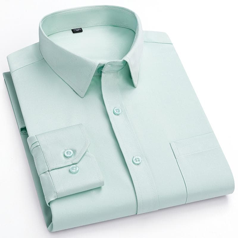 Men plain shirts Non-Iron Antiwrinkle Long Sleeve Regular Male Dress Shirt with Chest Pocket Turn Down Collar 45