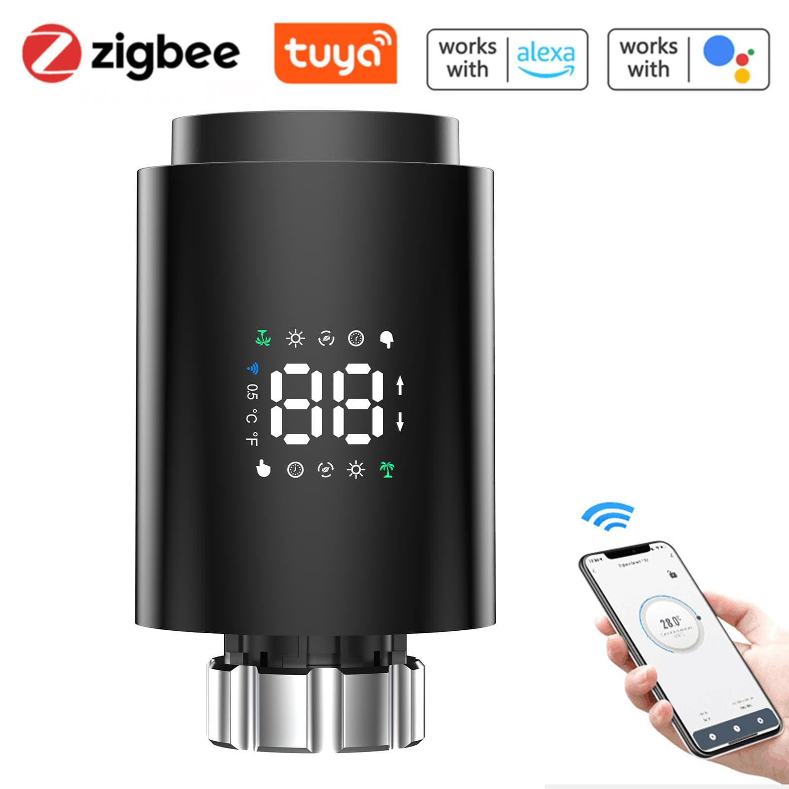 Thermostatic Radiator Valve Smart Radiator Valve Intelligent Thermostat Valve LED Display black