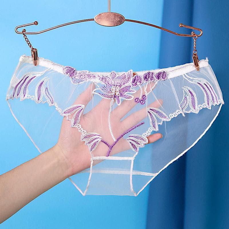 1PC Undewear Mesh See Through Lingerie Briefs Lace Panties Knickers No Trace Transparent Women Sexy L white