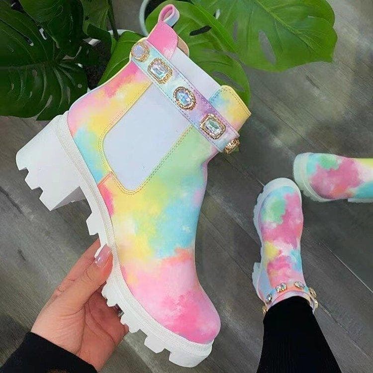 New Women Ankle Boots Crystal Rhinestone Slip On Platform PU Leather Women's Booties Spring Autumn Females Footwear 38