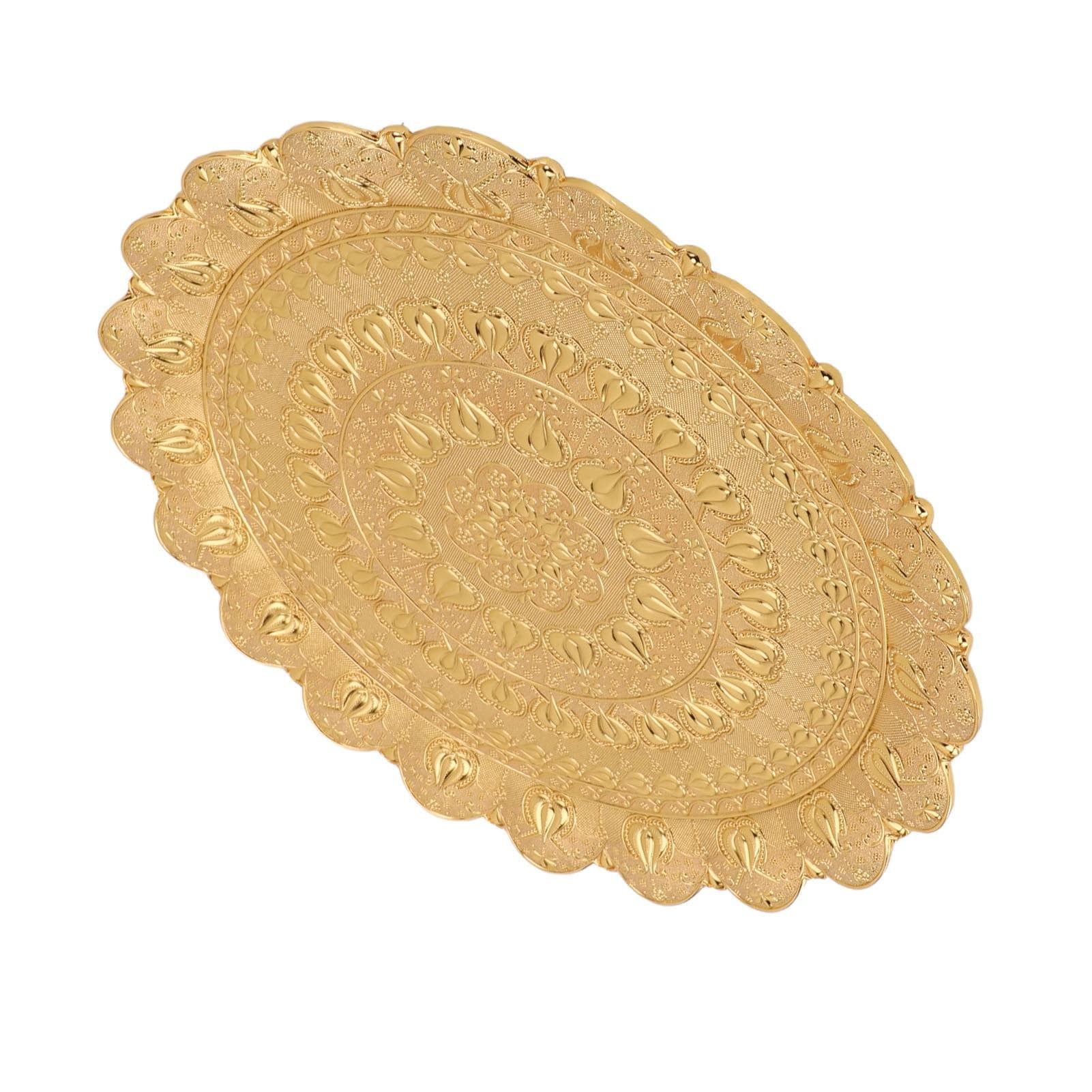 Turkish Tea Coffee Serving Tray Vintage Style Embossed Pattern Round Coffee Plate for Bar Outdoor gold