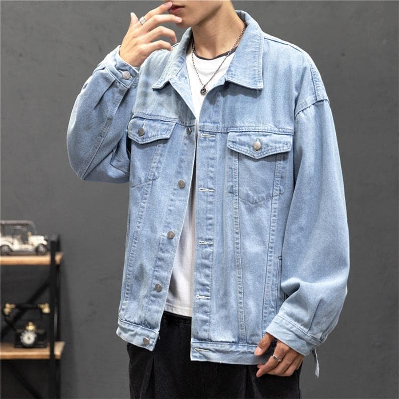 Autumn Men's Denim Loose Jacket Youth Denim Jacket XXXXL blue