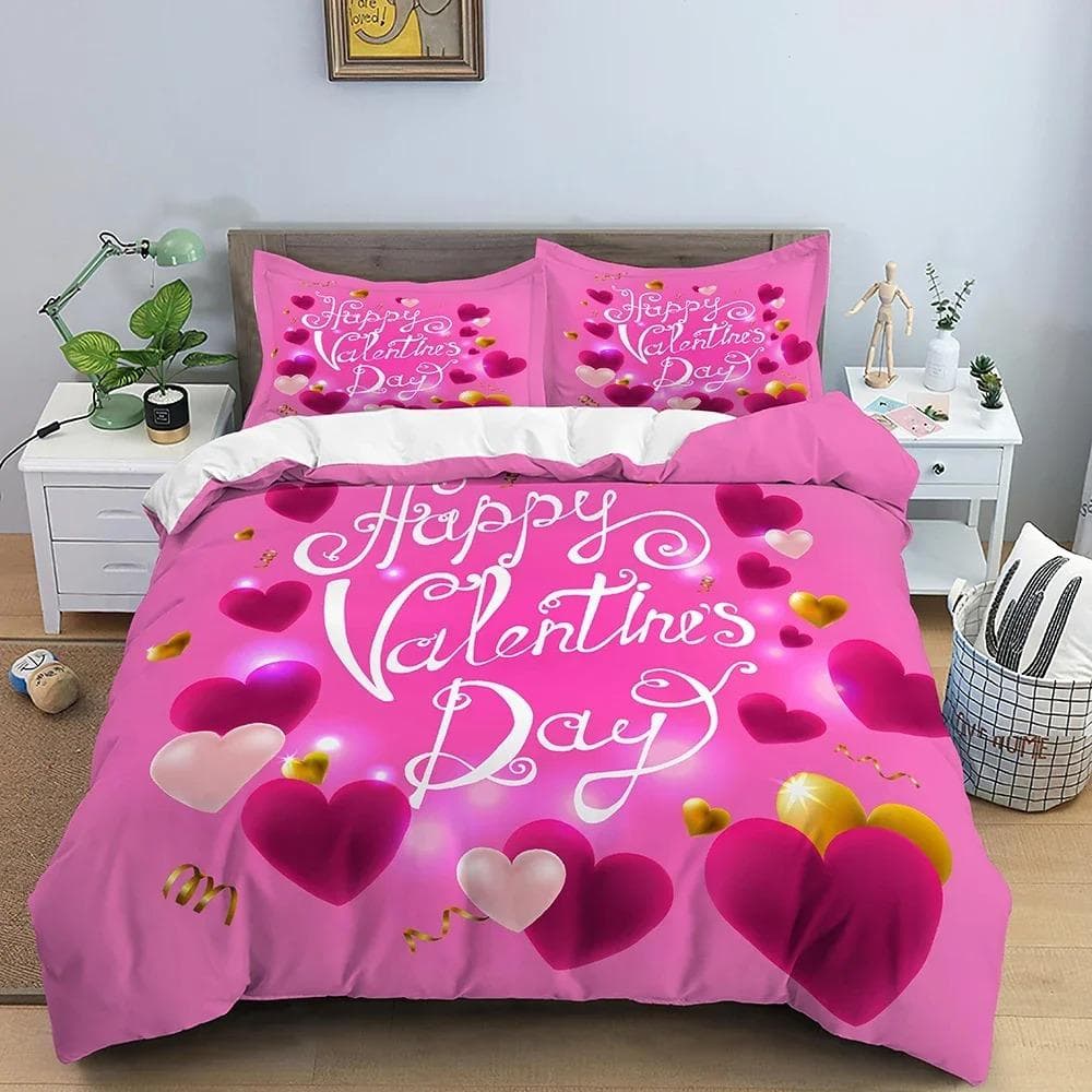 3D Love Heart King Queen Duvet Cover Valentines Gift Bedding Set for Girls Women Couples Soft Polyester Quilt Cover Home Textile AU Single 140x210cm