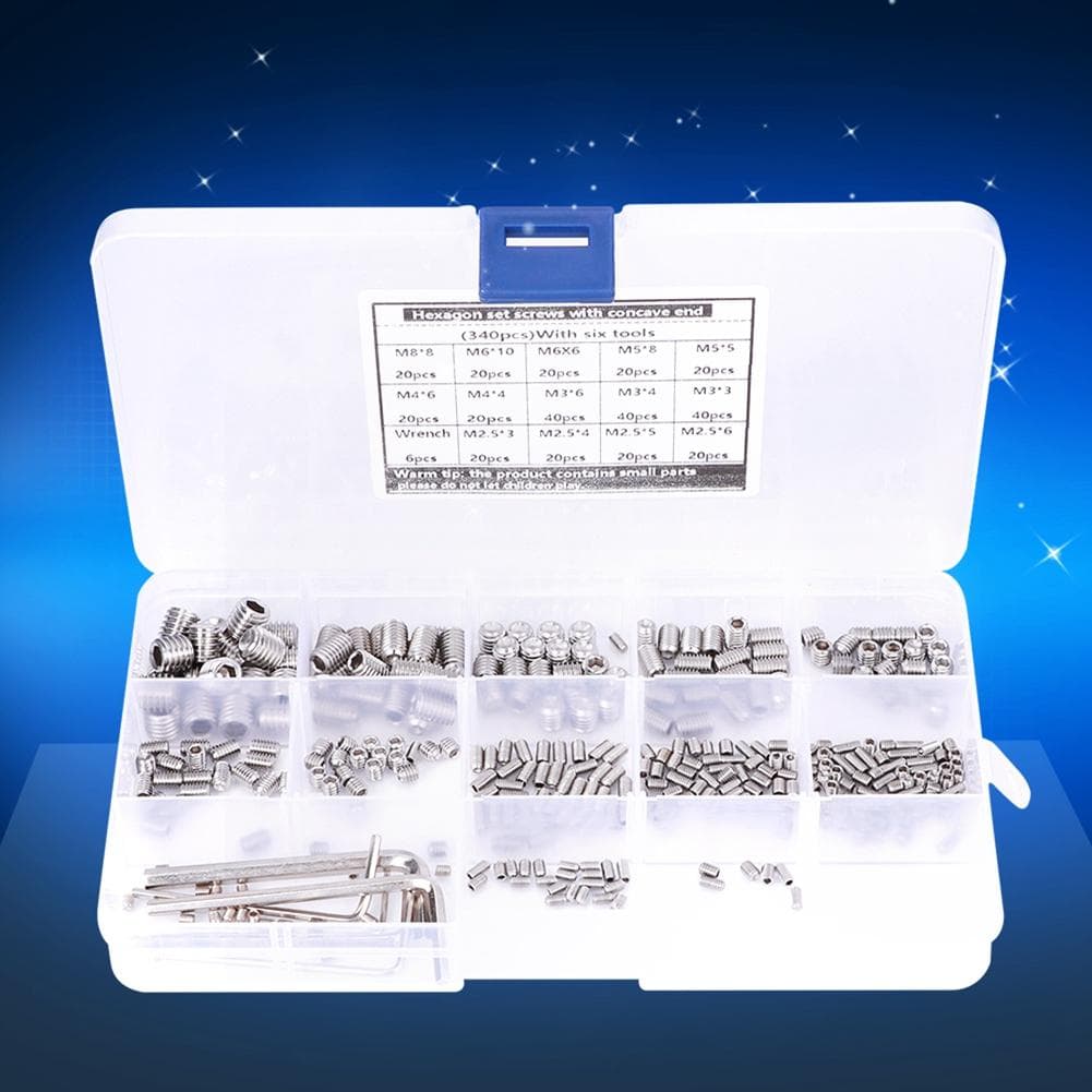 340Pcs Set Screw 304 Stainless Steel End Hex Adapter Machine 6 Wrench Hardware Parts