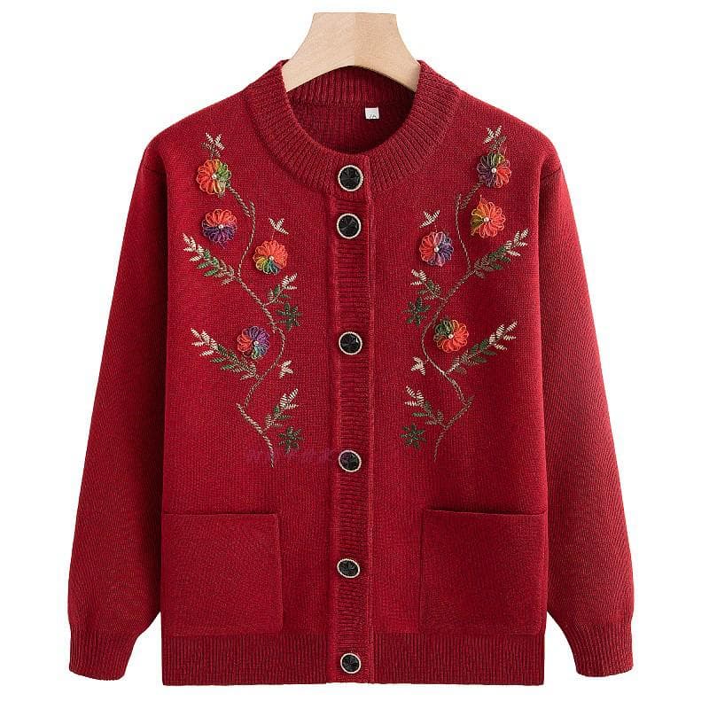 Grandma's Plus Velvet Winter Cardigan for Middle-Aged and Elderly Women - Thick, Cozy Top for Spring and Autumn 5XL (Approx. 135-150 Jin)