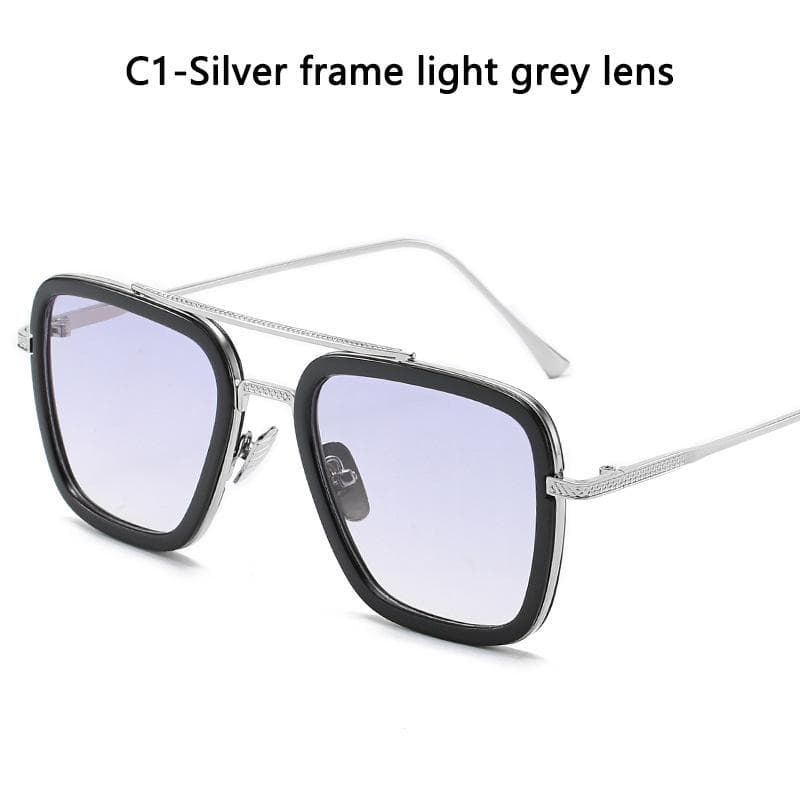 Square Edith Sunglasses Vintage Tony Stark Silver Metal Frame Blue Lens Steampunk Eyewear for Men Women SHOW AS PICTURE