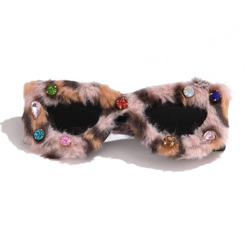 Fashion Cat Eye Diamond Plush Sun Glasses Personalized Concave Shape Photography Sunglasses Stylish Decorative