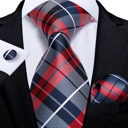 198 Colors Mens Silk Tie Black Blue Red Necktie Hanky Cufflinks Wedding 3PCS Set N-0342