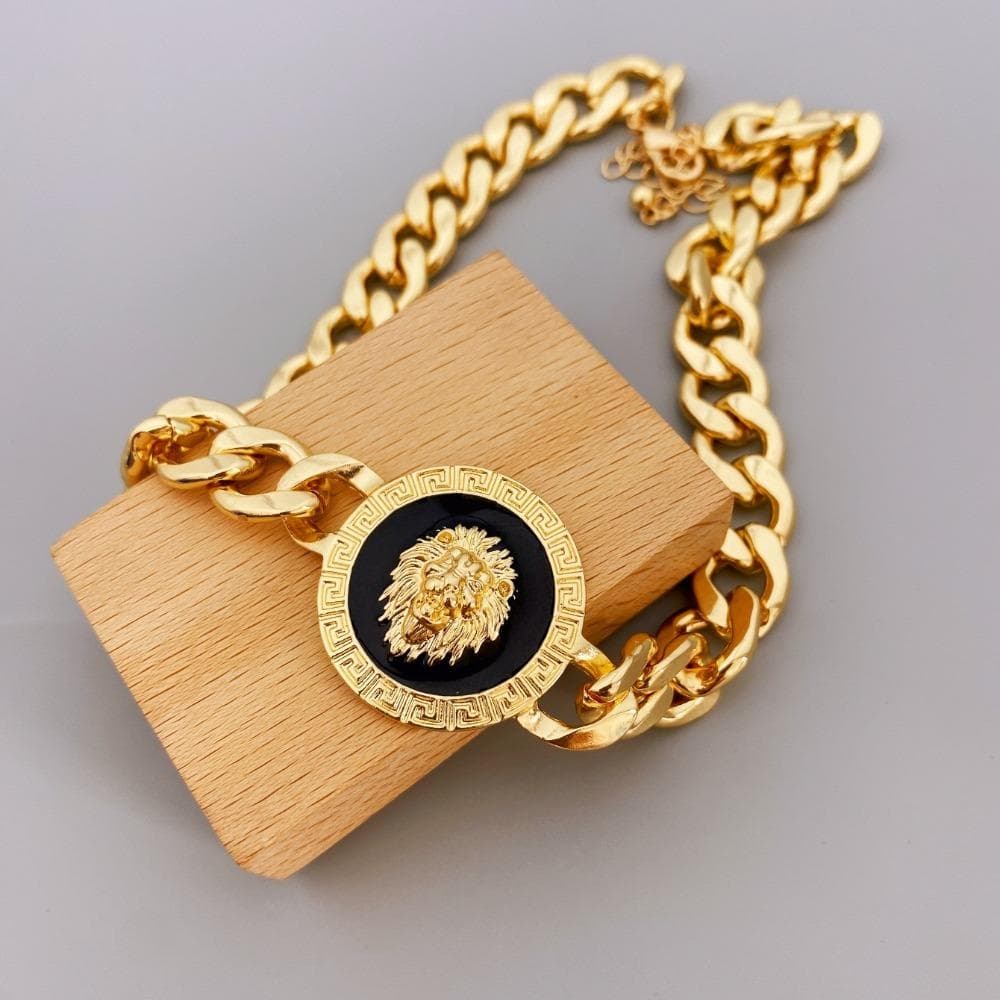 Exaggerated Lion Head Pendant Short Necklace, Zinc Alloy Jewelry choker necklace for women