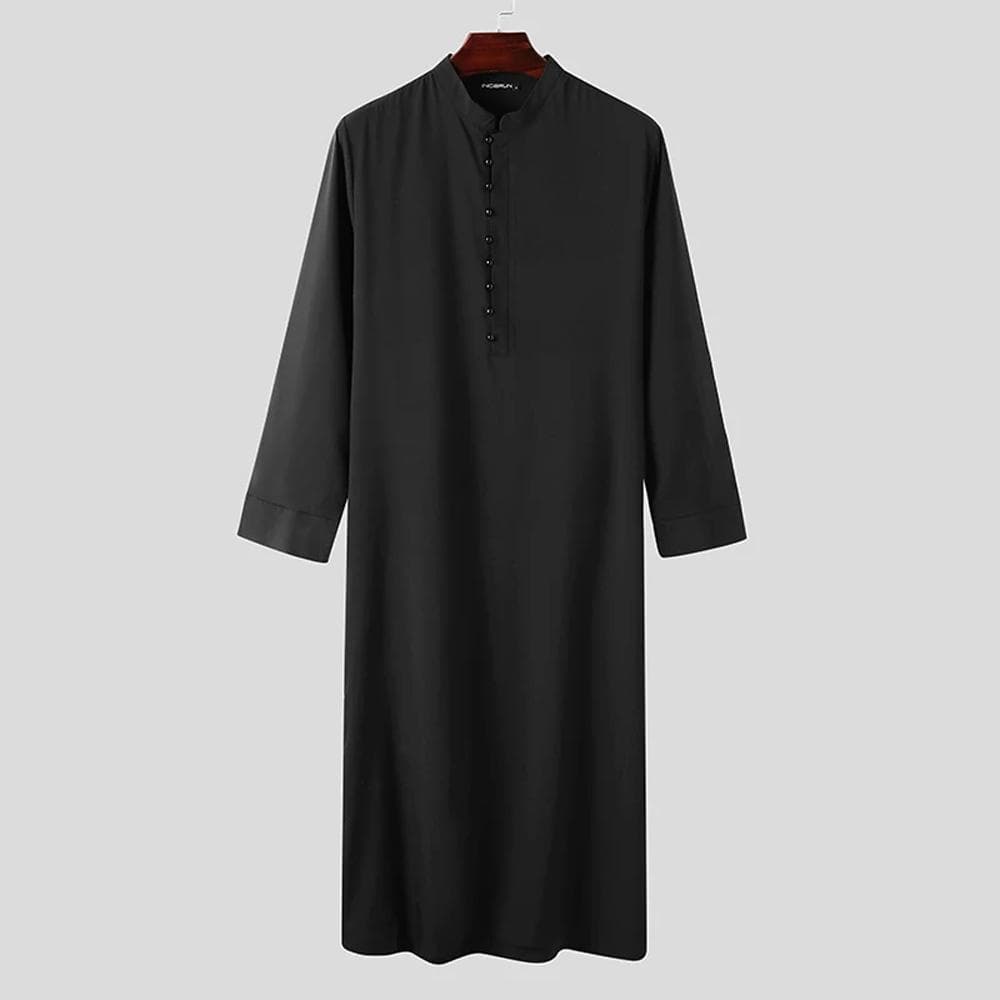 Muslim Men Jubba Thobe Solid 2024 Long Sleeve Thin Robes Kaftan Stand Collar Islamic Arabic Fashion Men Caftan S-3XL S black