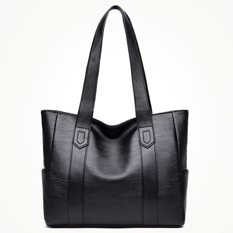Handbags Big Women Leather Handbag Tote+shoulder Shopping Shopper Bag One Size black