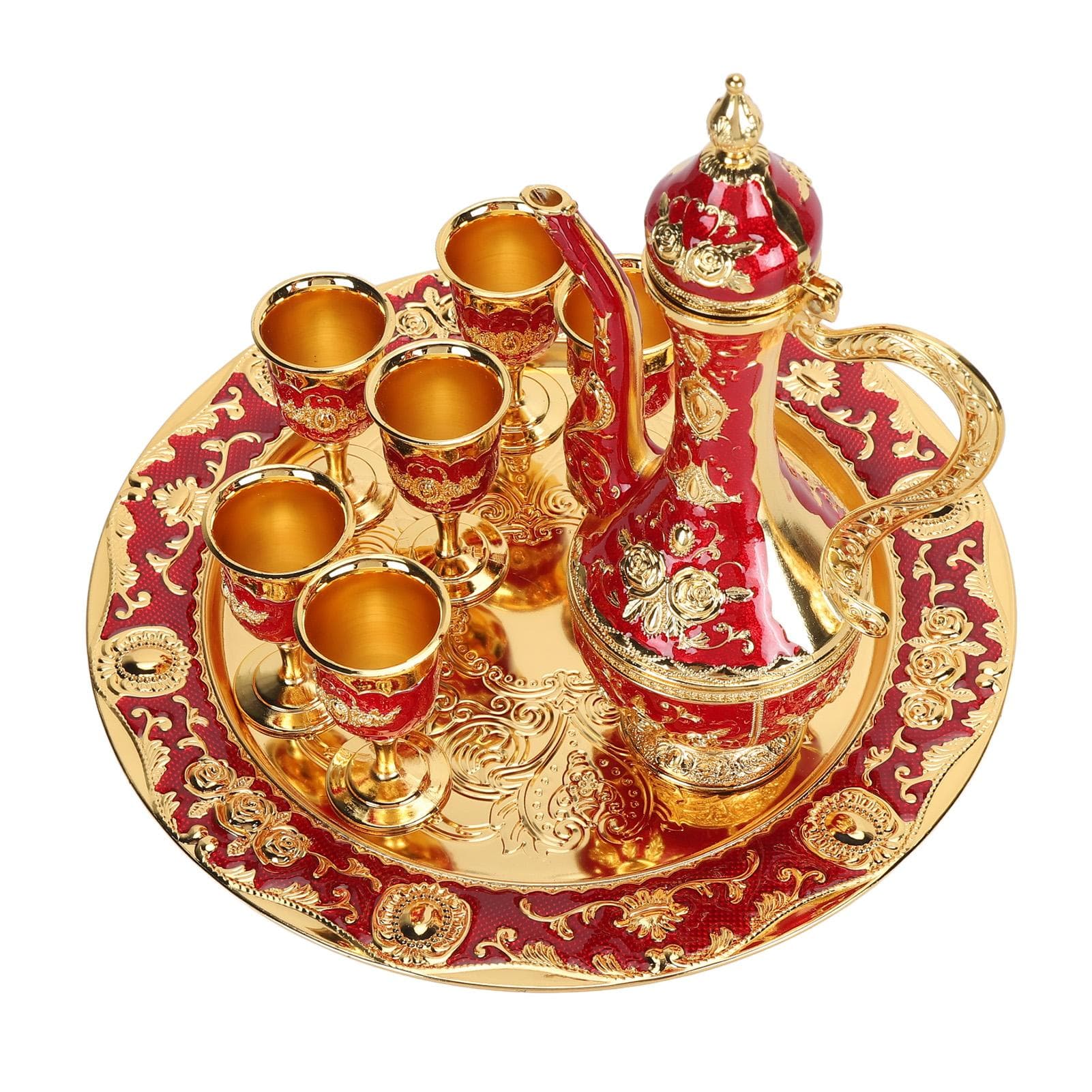 Vintage Coffee Pot Set Multipurpose European Court Style Innovative Metal Tea Pot Cups Set for Home