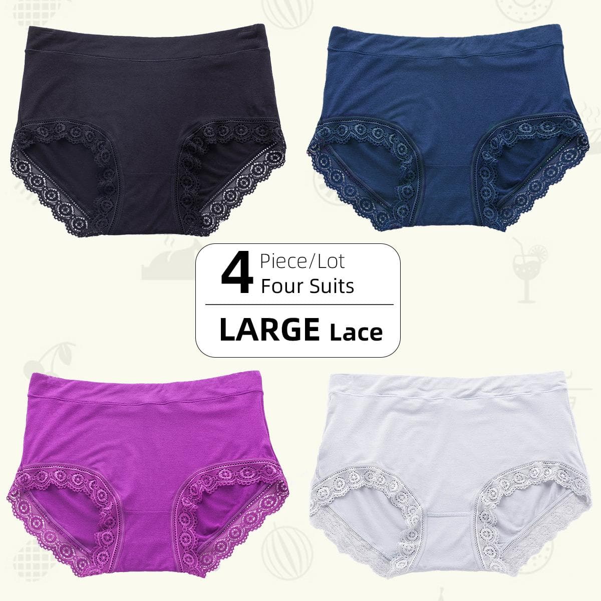 4-5Pcs/Lot Mid-High Waist Women's Panties Cotton Crotch Lace Breathable Tummy Large Size Women's Triangle Pants Underwear Briefs L