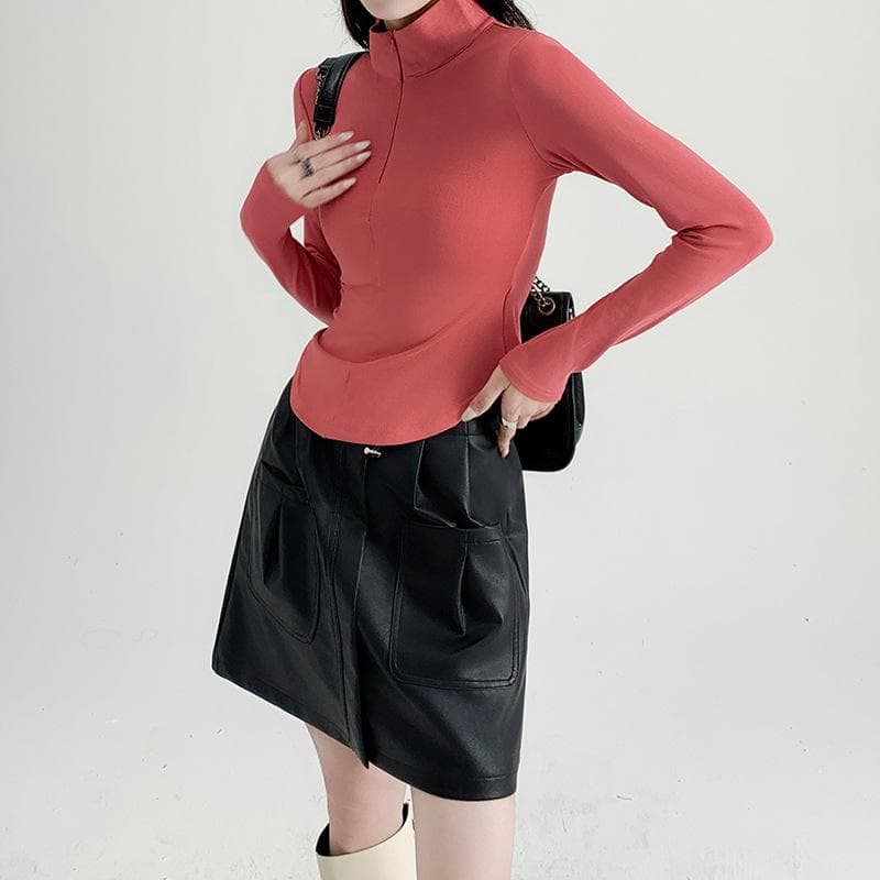 Invisible Zipper Lapel Base Shirt for Women In Spring and Autumn New Slim Fit Slim Fit Top Long Sleeve T-shirt XL