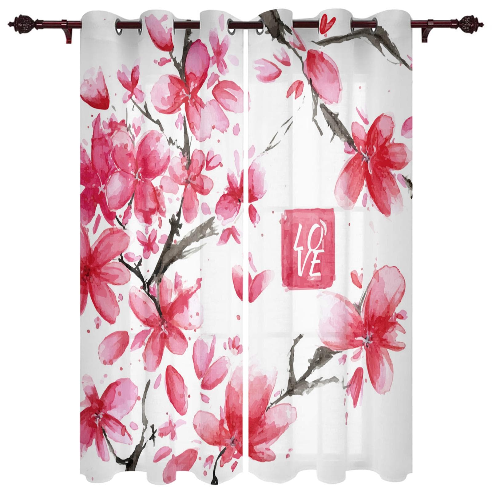 Japanese Style Sakura Modern Window Curtains for Living Room Bedroom Curtain Kitchen Treatment Blinds Drapes 135W x 215H(cm) x2