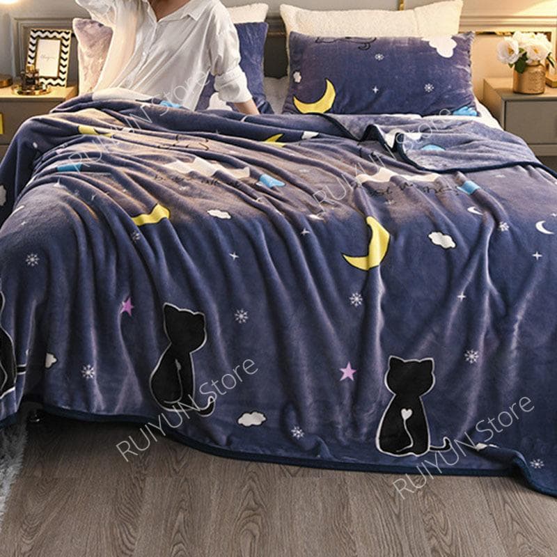 Newly Printed Winter Thicken Blanket Soft Coral Fleece Blanket Car Travel Blanket Bedspread Office Lunch Air-Condition Blanket 100x150cm