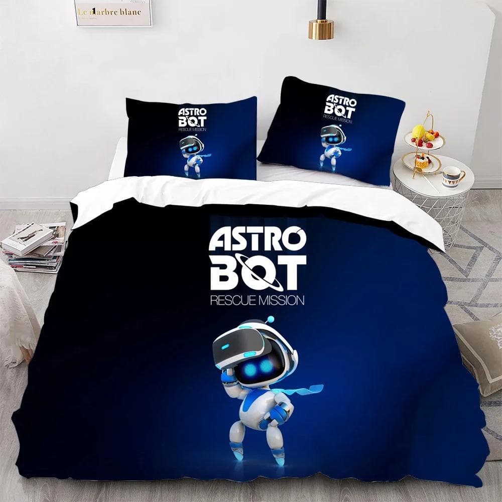 Astro Bot Cute Cartoon Bedding Set Duvet Set Single Double Bed King Size Bed Set Adult boys Bedroom Duvet Cover Pillow Case 135X200cm-2pcs