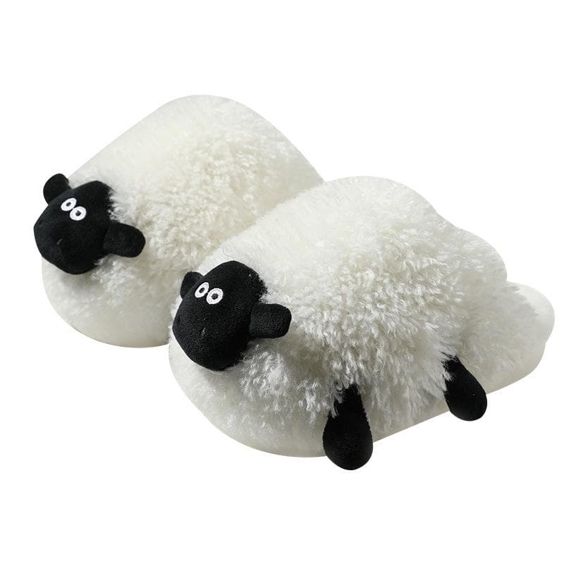 Cuddly sheep slippers man winter cushiony home scuff furry slides shoes mens slippers new fluffy mules cosplay shoes gift unisex 36-37