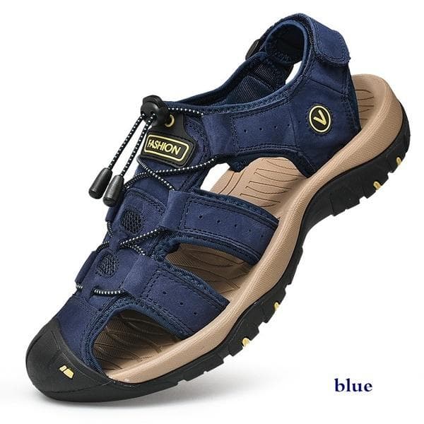 Men's Fashion Casual Sandals Outdoor Shoes Genuine Leather Shoes Summer Beach Shoes Wading Shoes Plus Size 38-48 46 blue