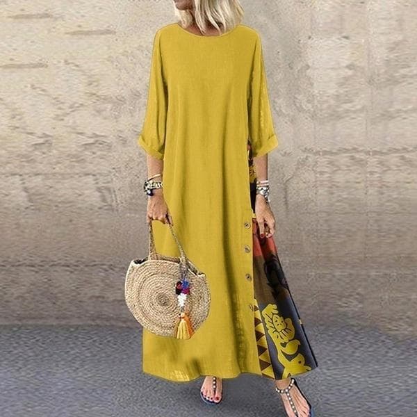 Women's Fashion Casual Loose Big Swing Half Sleeve Long Dress Floral Holiday Maxi Dress Plus Size Vestidos Longos Robe 3XL yellow