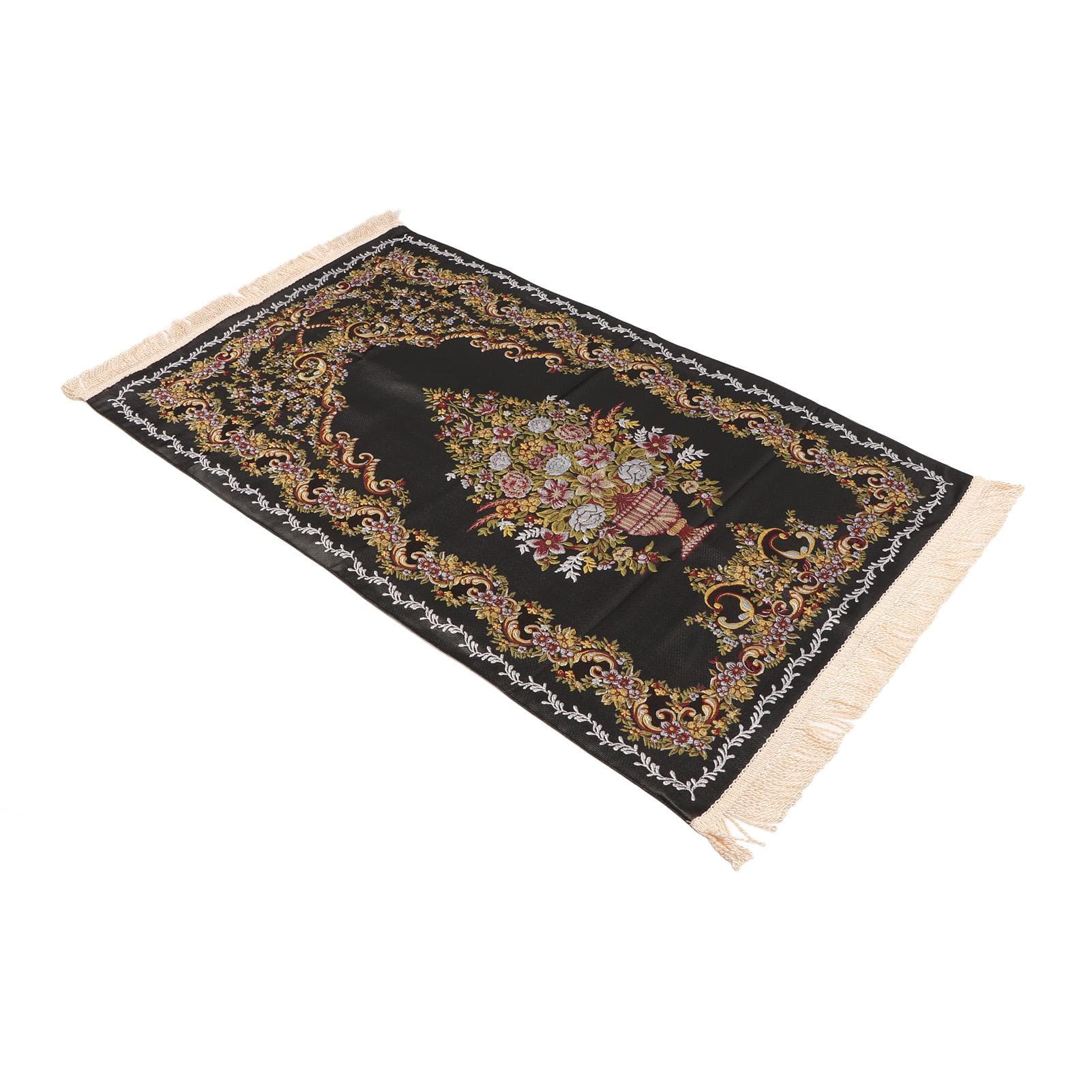 Prayer Rug Multipurpose Elegant Embroidery Decorative Tassel Double Layer Muslim Prayer Mat for black