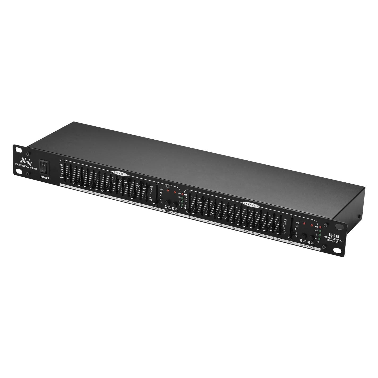 Btuty EQ-215 Dual Channel 15-Band Equalizer 1U Rack Mount 2-channel Stereo Graphic Equalizer UK Plug black