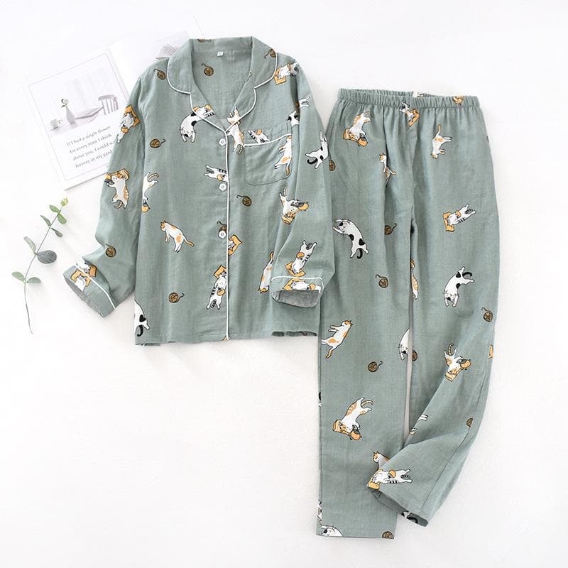 2026 Kimono Femme Maple Leaf Pajama Sets Women 100% Gauze Cotton Long Sleeve Casual Sleepwear Women Pajamas L