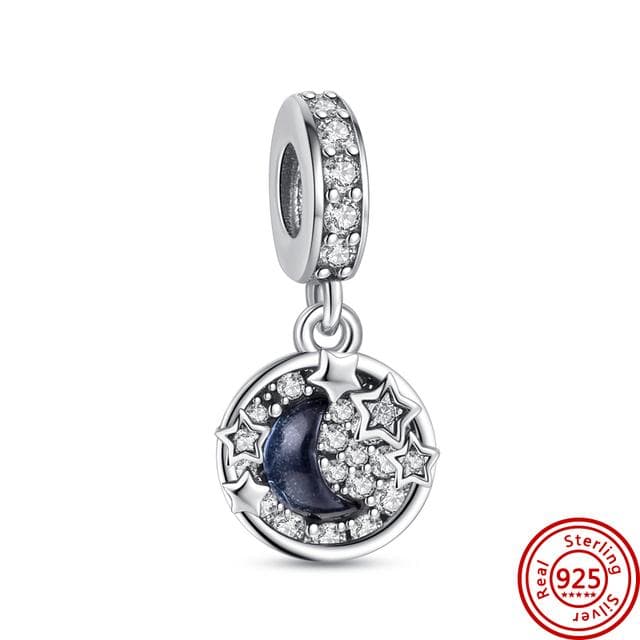 925 Solid Silver Globe Galaxy Journey Astronaut Moon Star Pendant Murano Glass Beads Fit Bracelet Women Jewelry