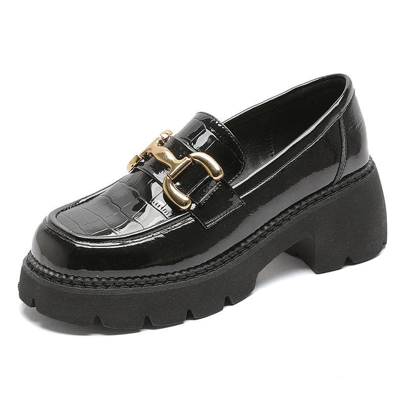 Cowhide Loafers Women's Thick-soled Soft New Spring and Autumn British Style Small Leather Shoes Black Thick-heeled Single Shoes 40 black