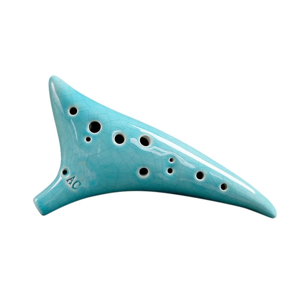 12 Holes Warped-tail Ceramic Ocarina Alto C Hand Painted Musical Instrument Sky blue