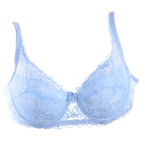 2025 Women Sexy Underwear Lingerie Ultrathin Cotton Lace Bra Deep V Push Up Brassiere Breathable 90B blue