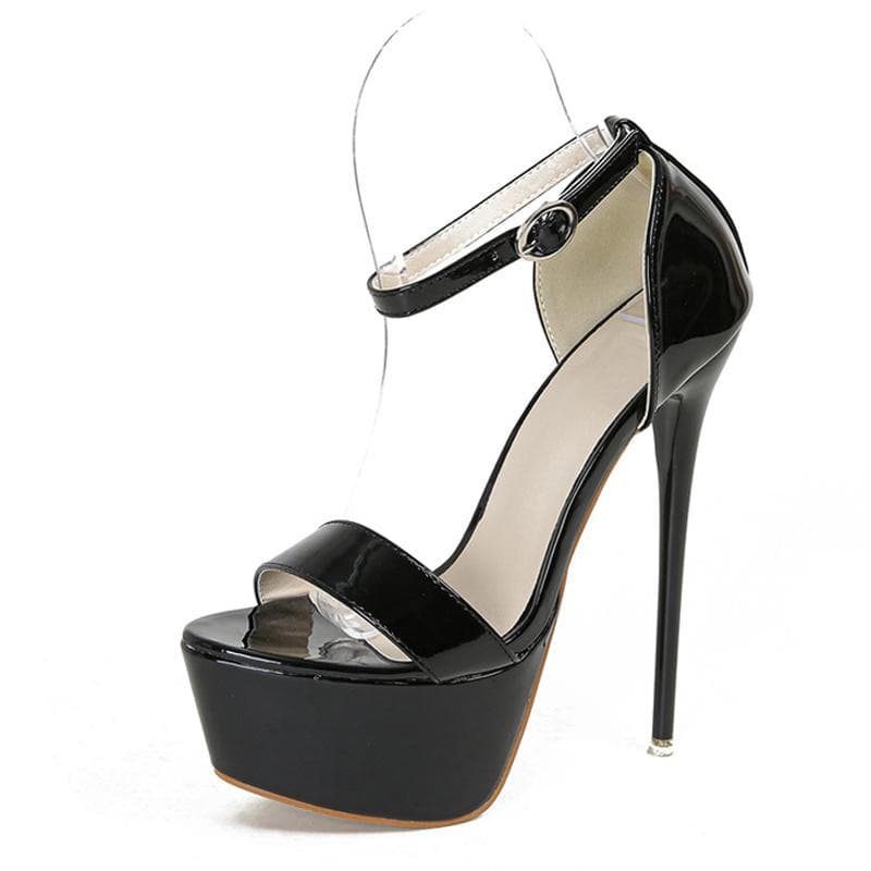 Liyke Summer Open Toe Stiletto Platform Sandals Women Sexy Red Ankle Strap 16CM Extreme High Heels Wedding Banquet Shoes Size 46 34 black