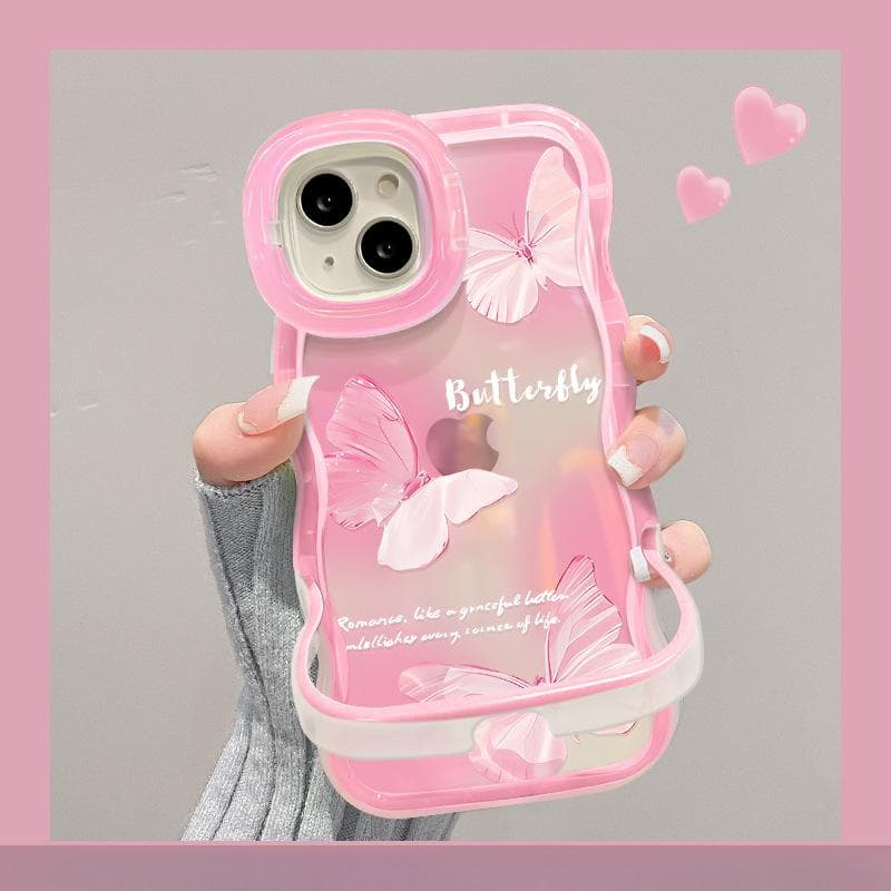 Applicable To Apple 15pro Mobile Phone Case IPhone 14 Smudge Butterfly 13 Wavy Edge Invisible Double Bracket 12 Transparent X Honor 50 Pro