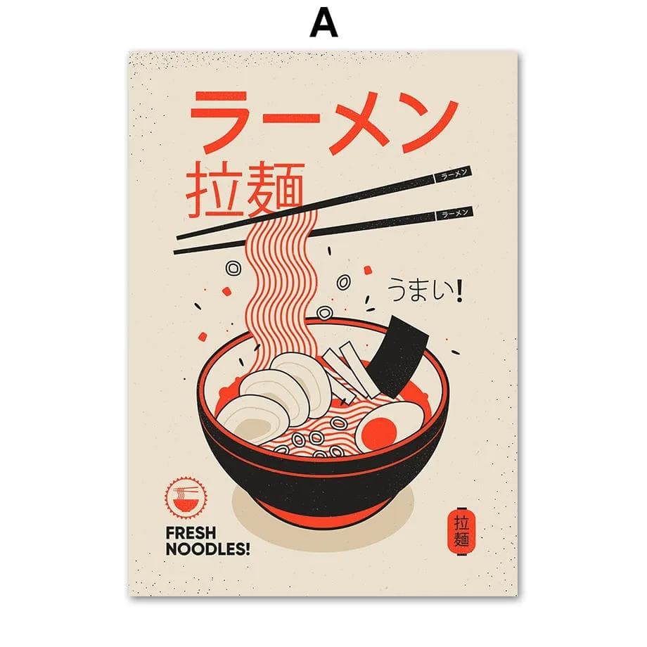 Nordic Ramen With Egg Japanese Sushi Shochu Food Wall Art Canvas Painting Posters Retro Kitchen Restaurant Wall Decor Frameless 30x40cm No Framed