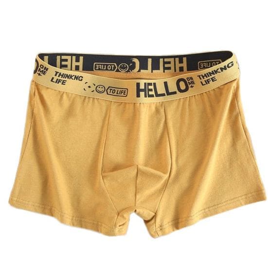 Men Shorts Panties Letter Print Patchwork Color Shorts Briefs Mid-waist Breathable Comfortable Underwear L yellow