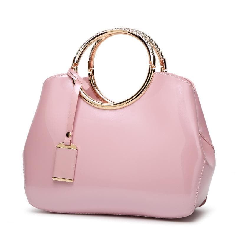 SCIONE Glossy Patent Leather Shoulder Bag 2020 New Women's Bag Shiny Handbag 28cm*10.5cm*22cm pink